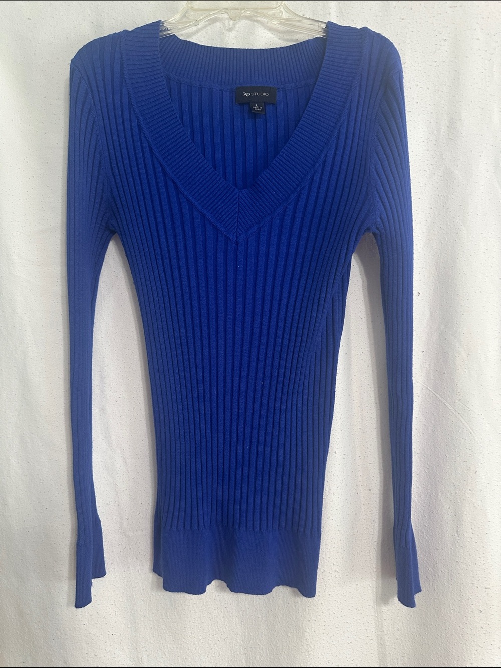AB Studio Royal Blue Ribbed V-Neck Sweater